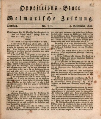 Oppositions-Blatt oder Weimarische Zeitung Dienstag 15. September 1818