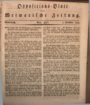 Oppositions-Blatt oder Weimarische Zeitung Mittwoch 7. Oktober 1818