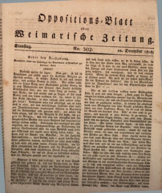 Oppositions-Blatt oder Weimarische Zeitung Dienstag 22. Dezember 1818