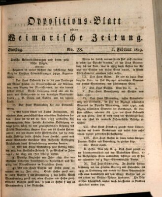 Oppositions-Blatt oder Weimarische Zeitung Dienstag 2. Februar 1819