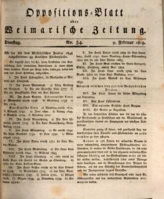 Oppositions-Blatt oder Weimarische Zeitung Dienstag 9. Februar 1819