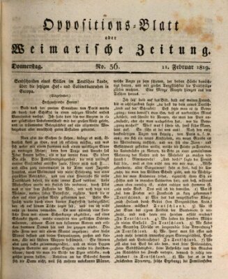 Oppositions-Blatt oder Weimarische Zeitung Donnerstag 11. Februar 1819