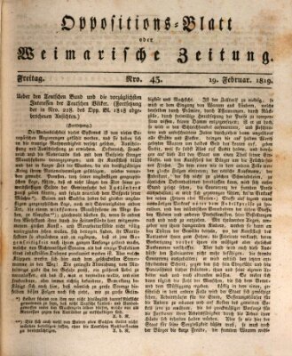 Oppositions-Blatt oder Weimarische Zeitung Freitag 19. Februar 1819