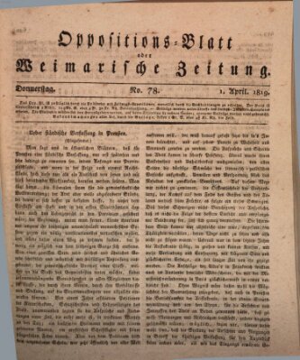 Oppositions-Blatt oder Weimarische Zeitung Donnerstag 1. April 1819