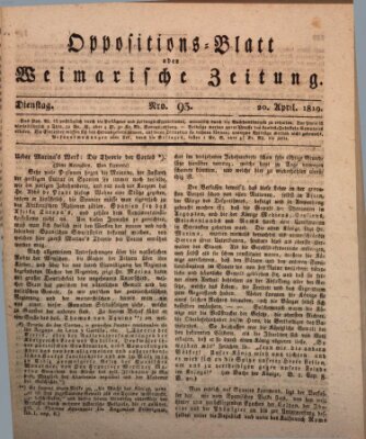 Oppositions-Blatt oder Weimarische Zeitung Dienstag 20. April 1819