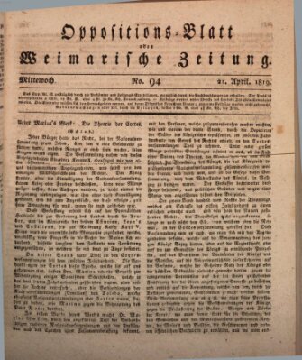 Oppositions-Blatt oder Weimarische Zeitung Mittwoch 21. April 1819