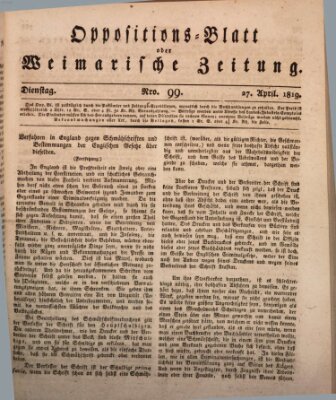 Oppositions-Blatt oder Weimarische Zeitung Dienstag 27. April 1819