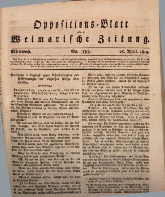 Oppositions-Blatt oder Weimarische Zeitung Mittwoch 28. April 1819