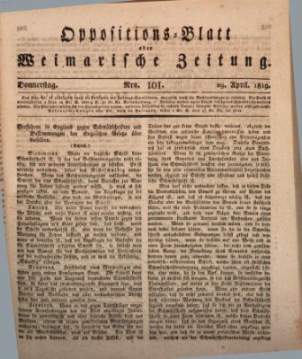 Oppositions-Blatt oder Weimarische Zeitung Donnerstag 29. April 1819