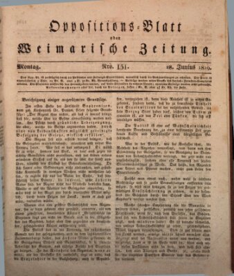 Oppositions-Blatt oder Weimarische Zeitung Montag 28. Juni 1819