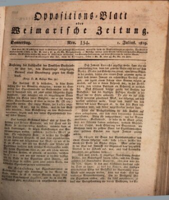 Oppositions-Blatt oder Weimarische Zeitung Donnerstag 1. Juli 1819