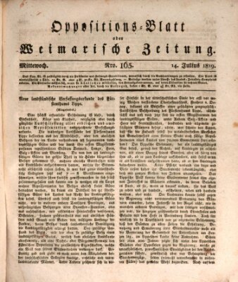 Oppositions-Blatt oder Weimarische Zeitung Mittwoch 14. Juli 1819