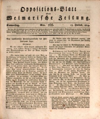 Oppositions-Blatt oder Weimarische Zeitung Donnerstag 15. Juli 1819