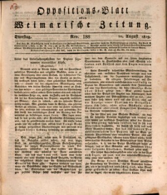 Oppositions-Blatt oder Weimarische Zeitung Dienstag 10. August 1819