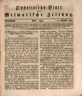 Oppositions-Blatt oder Weimarische Zeitung Samstag 14. August 1819