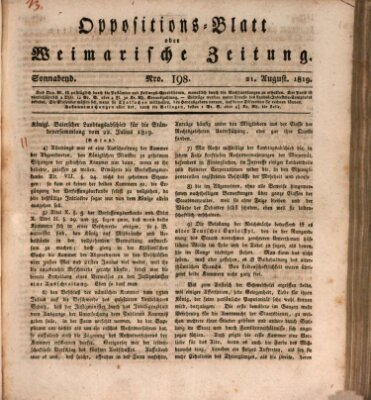 Oppositions-Blatt oder Weimarische Zeitung Samstag 21. August 1819