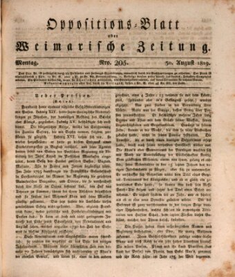 Oppositions-Blatt oder Weimarische Zeitung Montag 30. August 1819