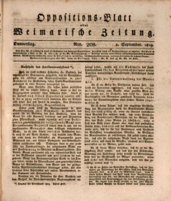 Oppositions-Blatt oder Weimarische Zeitung Donnerstag 2. September 1819