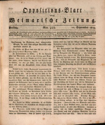 Oppositions-Blatt oder Weimarische Zeitung Freitag 10. September 1819