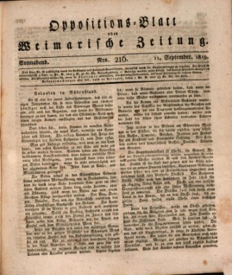 Oppositions-Blatt oder Weimarische Zeitung Samstag 11. September 1819