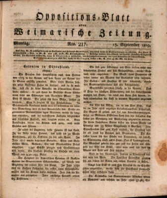 Oppositions-Blatt oder Weimarische Zeitung Montag 13. September 1819