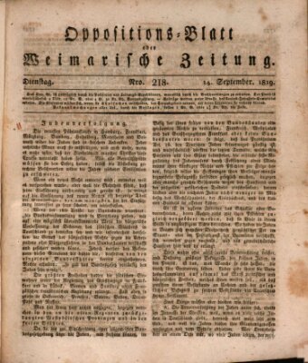 Oppositions-Blatt oder Weimarische Zeitung Dienstag 14. September 1819