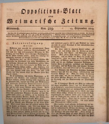 Oppositions-Blatt oder Weimarische Zeitung Mittwoch 15. September 1819