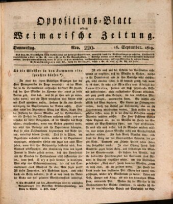 Oppositions-Blatt oder Weimarische Zeitung Donnerstag 16. September 1819