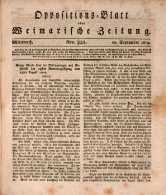 Oppositions-Blatt oder Weimarische Zeitung Mittwoch 22. September 1819