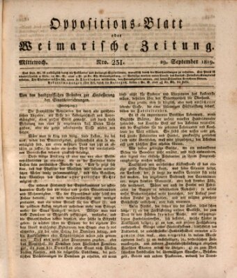 Oppositions-Blatt oder Weimarische Zeitung Mittwoch 29. September 1819