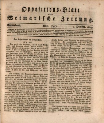 Oppositions-Blatt oder Weimarische Zeitung Samstag 9. Oktober 1819