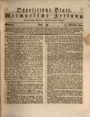 Oppositions-Blatt oder Weimarische Zeitung Montag 14. Februar 1820