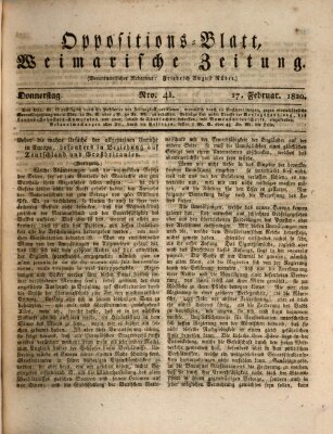 Oppositions-Blatt oder Weimarische Zeitung Donnerstag 17. Februar 1820