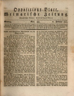 Oppositions-Blatt oder Weimarische Zeitung Montag 21. Februar 1820