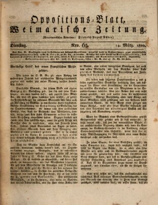 Oppositions-Blatt oder Weimarische Zeitung Dienstag 14. März 1820