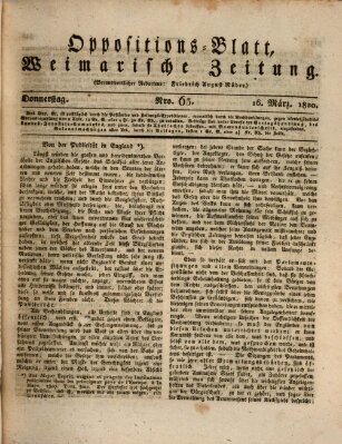 Oppositions-Blatt oder Weimarische Zeitung Donnerstag 16. März 1820