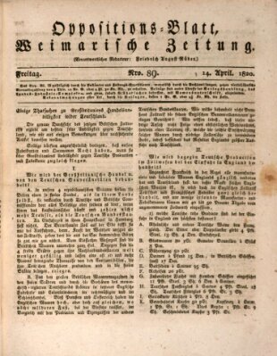 Oppositions-Blatt oder Weimarische Zeitung Freitag 14. April 1820