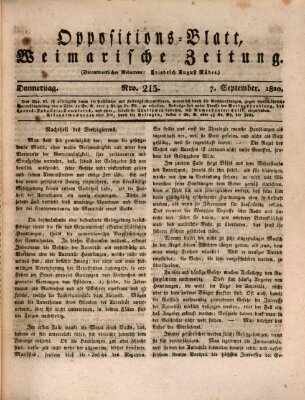 Oppositions-Blatt oder Weimarische Zeitung Donnerstag 7. September 1820