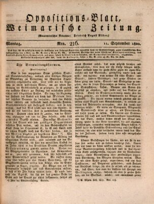 Oppositions-Blatt oder Weimarische Zeitung Montag 11. September 1820