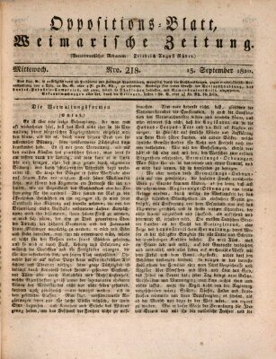 Oppositions-Blatt oder Weimarische Zeitung Mittwoch 13. September 1820