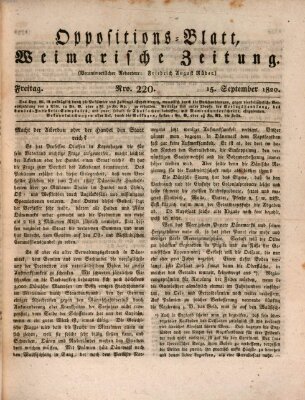 Oppositions-Blatt oder Weimarische Zeitung Freitag 15. September 1820