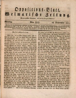 Oppositions-Blatt oder Weimarische Zeitung Montag 18. September 1820