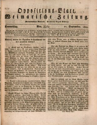 Oppositions-Blatt oder Weimarische Zeitung Donnerstag 21. September 1820