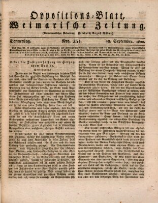 Oppositions-Blatt oder Weimarische Zeitung Donnerstag 28. September 1820