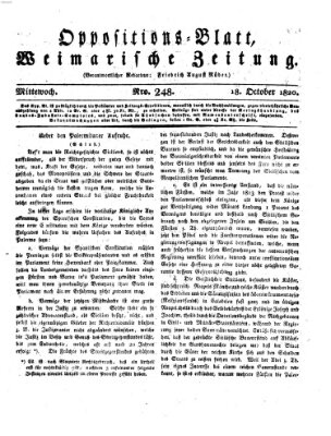 Oppositions-Blatt oder Weimarische Zeitung Mittwoch 18. Oktober 1820