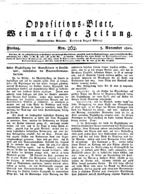 Oppositions-Blatt oder Weimarische Zeitung Freitag 3. November 1820