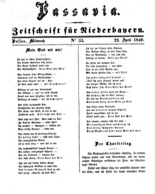 Passavia (Donau-Zeitung) Mittwoch 22. April 1840