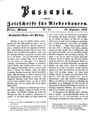 Passavia (Donau-Zeitung) Mittwoch 16. September 1840