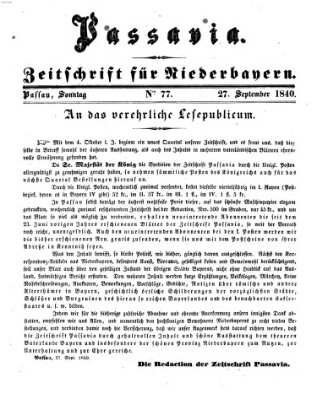 Passavia (Donau-Zeitung) Sonntag 27. September 1840