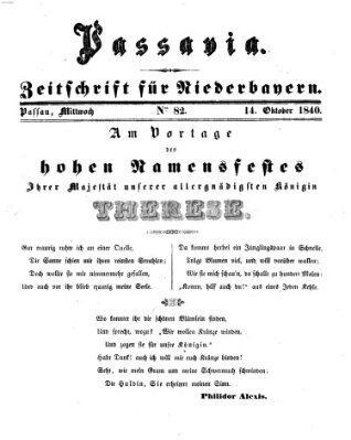 Passavia (Donau-Zeitung) Mittwoch 14. Oktober 1840